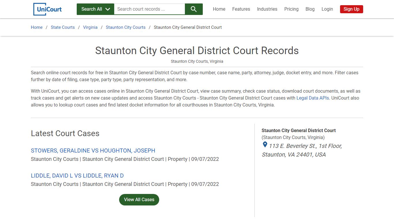 Staunton City General District Court Records | Staunton City | UniCourt